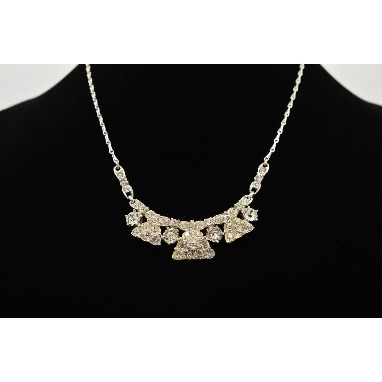 Bogoff Vintage Crystal Collar Necklace Rhinestone Silver Sparkling Signed Bin2c